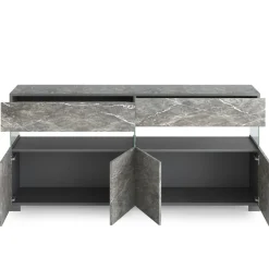 Float marble madia 4 ante 2 cassetti finitura marmo grigio antracite opaco e vetro 172x40xh81 cm