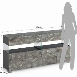 Float marble madia 4 ante 2 cassetti finitura marmo grigio antracite opaco e vetro 172x40xh81 cm