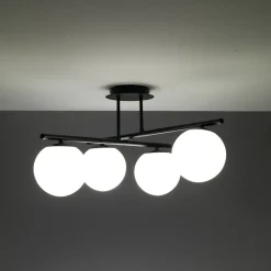 Galaxy black lampadario in metallo nero opaco sfere in vetro bianco opaco cm.60x60 h30 cm