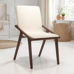 Gemma sedia legno massello finitura noce scuro pelle sintetica beige h86 l51 p61