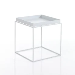 Hannah-a tavolino da interno / esterno in acciaio vernice da esterno colore bianco opaco 40x40 h44.5 cm