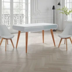 Harley Tavolo / Scrivania top con vano verniciato Bianco Semilucido e gambe in Legno Massello finitura Rovere, 130 x 70 x h 78 cm