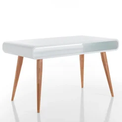 Harley Tavolo / Scrivania top con vano verniciato Bianco Semilucido e gambe in Legno Massello finitura Rovere, 130 x 70 x h 78 cm
