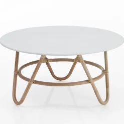 Jalaja tavolino basso in rattan con top laccato bianco d90xh45 cm