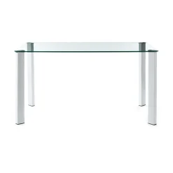 Janet Tavolo / Scrivania in Vetro Temprato trasparente con gambe in Metallo Bianco Lucido, 140 x 80 x h75 cm