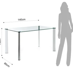 Janet Tavolo / Scrivania in Vetro Temprato trasparente con gambe in Metallo Bianco Lucido, 140 x 80 x h75 cm