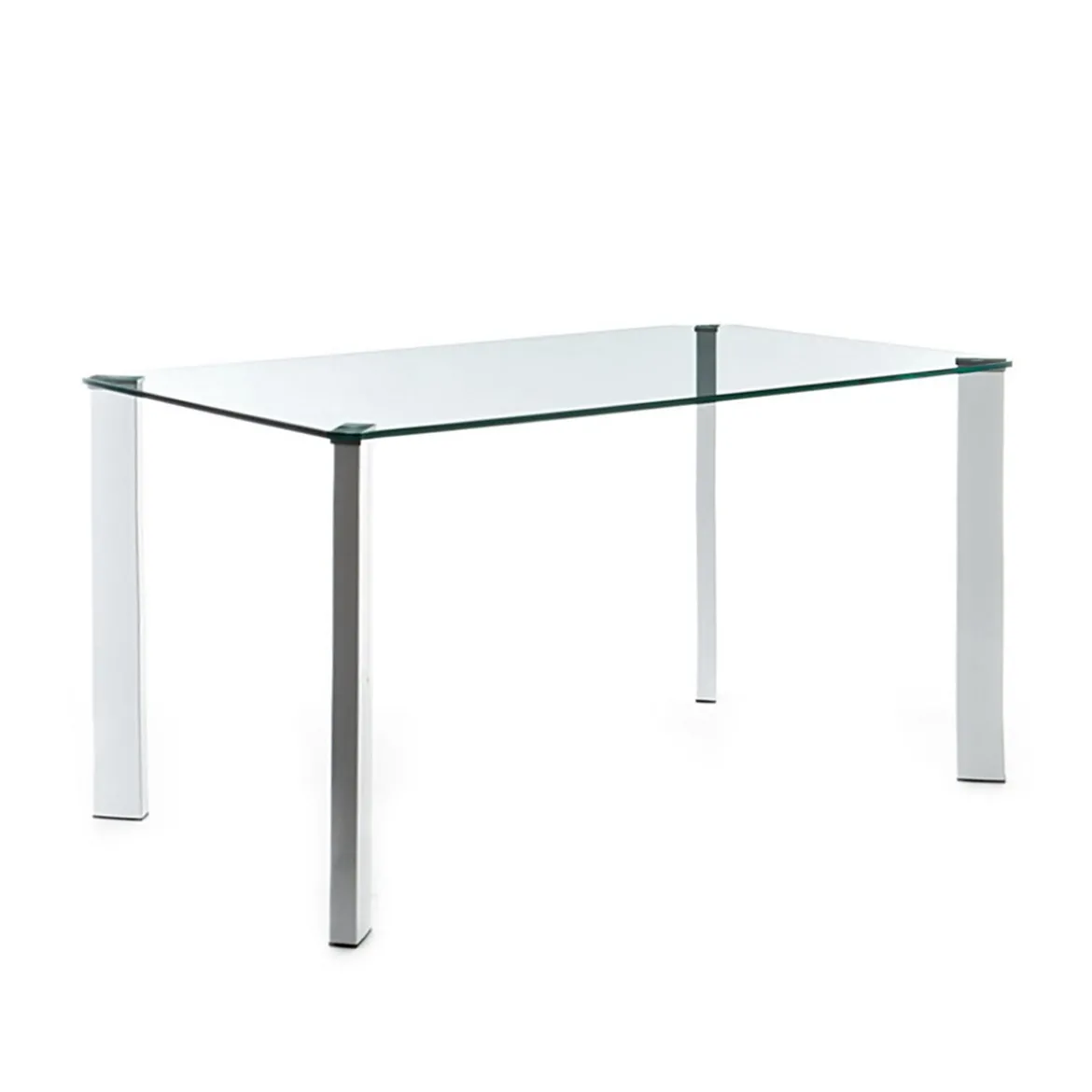 Janet Tavolo / Scrivania in Vetro Temprato trasparente con gambe in Metallo Bianco Lucido, 140 x 80 x h75 cm