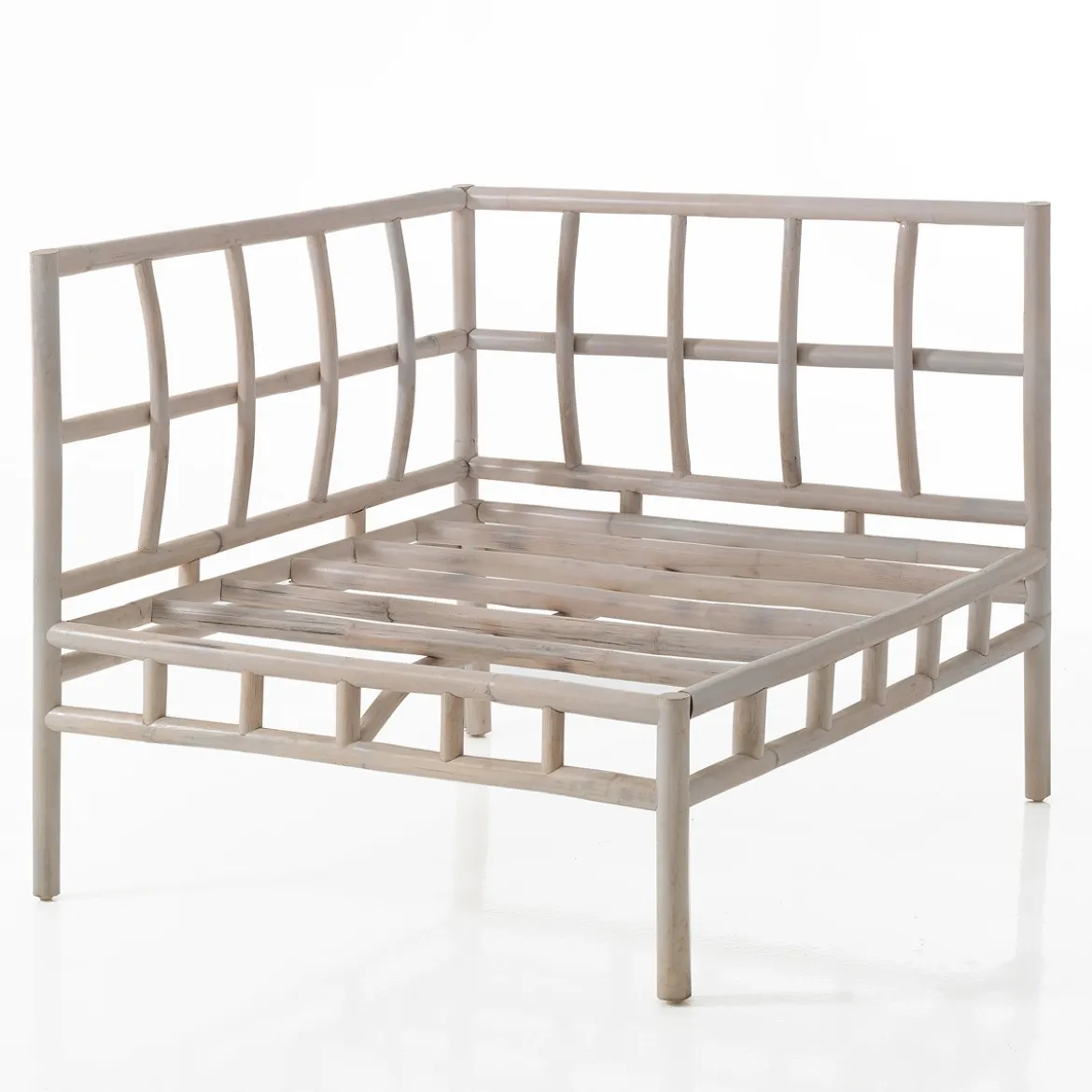 Julia-c divano 2 posti in rattan sbiancato rivestimento 100% cotone grigio scuro 160x80xh70 cm