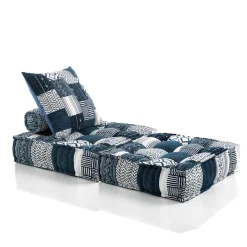 Julia-d divano 2 posti in rattan sbiancato rivestimento 100% cotone patchwork 182x80xh50 cm