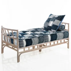 Julia-d divano 2 posti in rattan sbiancato rivestimento 100% cotone patchwork 182x80xh50 cm