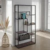 Jumble high black mobile e libreria in metallo nero opaco ripiani finitura legno invecchiato 80x30xh160 cm