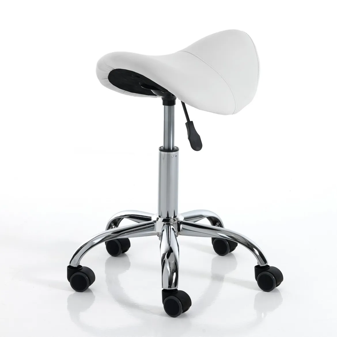 Kaio white sgabello per scrittoio in pelle sintetica bianca e metallo cromato 37x36xh50-66 cm