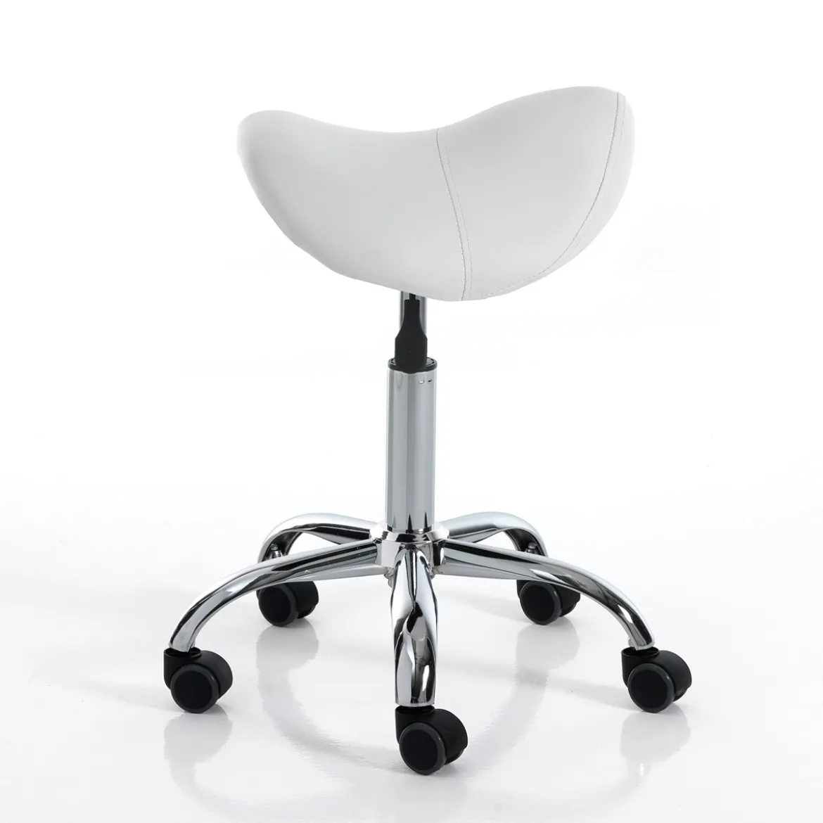 Kaio white sgabello per scrittoio in pelle sintetica bianca e metallo cromato 37x36xh50-66 cm