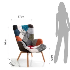 Kaleidos-g poltrona con rivestimento patchwork e gambe in rovere cm h94 l67 p78
