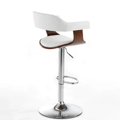 Kalmar sgabello in pelle sintetica bianca e finitura noce base in metallo cromato 50x46xh90-110 cm