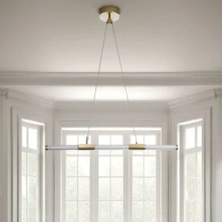 Katana lampadario led in vetro e acciaio oro opaco cn filo elettrico regolabile d3.2x92 cm
