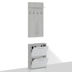 Kate Cement mobile da Ingresso Cemento e Bianco Opaco con Scarpiera 54 x 18 x h 73 cm e pannello appendiabiti 54 x 15 x h 108 cm