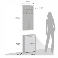 Kate Cement mobile da Ingresso Cemento e Bianco Opaco con Scarpiera 54 x 18 x h 73 cm e pannello appendiabiti 54 x 15 x h 108 cm