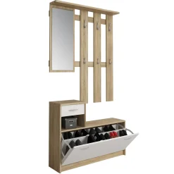 Ken wood mobile ingresso frontali bianco opaco e struttura rovere con specchio e scarpiera larghezza 97 cm