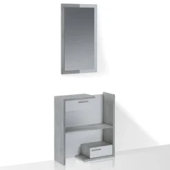 Kiara cement mobile ingresso essen cement 2 cassetti e specchio h100 cm finitura cemento e larice bianco 83x29xh90 cm