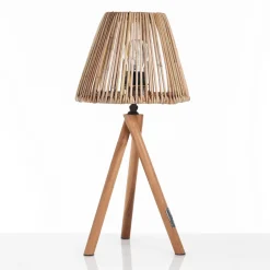Kota lampada da tavolo in teak e rattan d22.5xh50 cm
