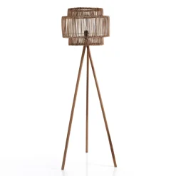 Kota lampada da terra in teak e rattan d53xh170 cm