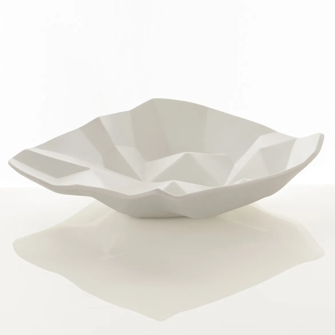 Ligio round big centrotavola / svuotatasche in ceramica colore bianco finitura opaca 45x45x13 cm