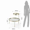 Lincoln tavolino piani girevoli in metallo finitura oro opaco e bianco opaco piani in vetro bianco coprente 60-90x60 cm