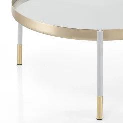 Lincoln tavolino piani girevoli in metallo finitura oro opaco e bianco opaco piani in vetro bianco coprente 60-90x60 cm