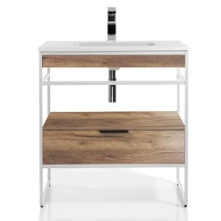Loom-a wood mobile bagno 80 in acciaio bianco opaco con lavello e cestone finitura rovere 80x46xh84 cm