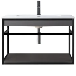 Loom-b grey/black 80 mobile bagno in acciaio nero opaco con lavello e cestone finitura larice grigio 80x46xh52 cm