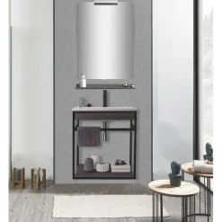 Loom-b grey/black 60 mobile bagno in acciaio nero opaco con lavello e cestone finitura larice grigio 60x46xh52 cm