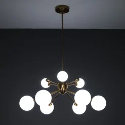 Lucky lampadario in metallo bronzo paralumi in vetro bianco opaco d68 h87 cm