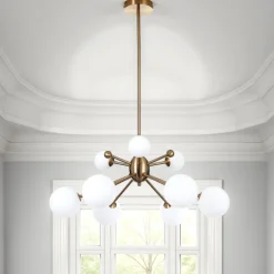 Lucky lampadario in metallo bronzo paralumi in vetro bianco opaco d68 h87 cm
