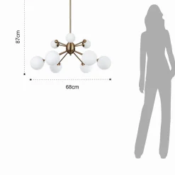 Lucky lampadario in metallo bronzo paralumi in vetro bianco opaco d68 h87 cm