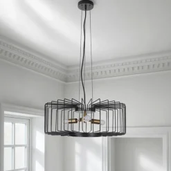 Ludo a lampadario in acciaio nero e oro opaco 3 lampade d60xh23 cm