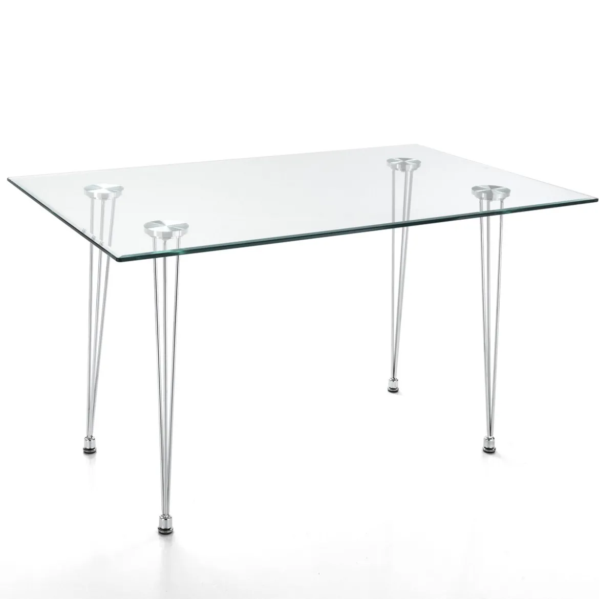 Matra Tavolo Scrivania in Vetro Temprato trasparente con gambe in Metallo Cromato, 130 x 80 x h 75 cm