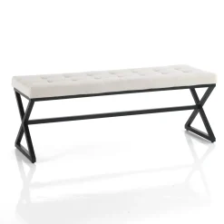 Maxim evo panca in tessuto écru e struttura in metallo nero opaco h45 l122 p42 cm