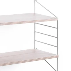Mi-ti-ka big mensola da parete bianco lucido ripiani finitura rovere 120x16xh36 cm