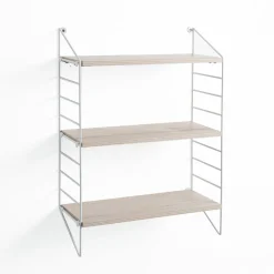 Mi-ti-ka mensola da parete bianco lucido ripiani finitura rovere 40x16xh56 cm