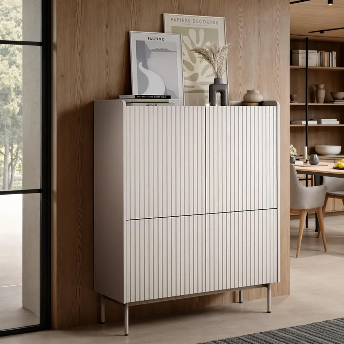 Mobile alto MALENA colore Beige opaco Rovere Scandi H1262 L100 P38