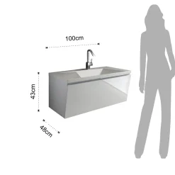 Mobile bagno con base 100 sospesa lavello bianco lucido con lavello e cestone 100x48xh43 cm