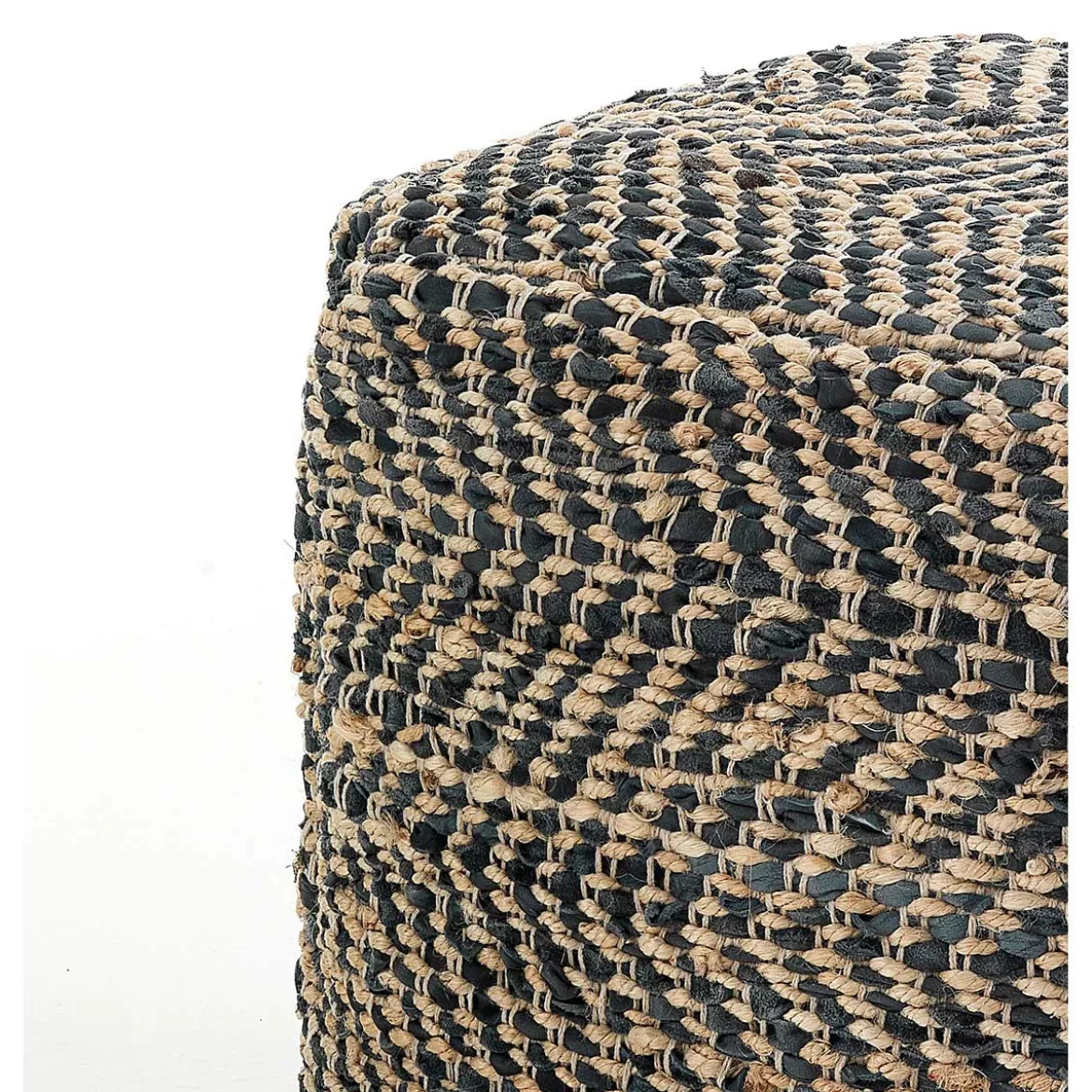 Nagar-c pouf juta in juta intrecciata naturale e nero 45x45xh45 cm