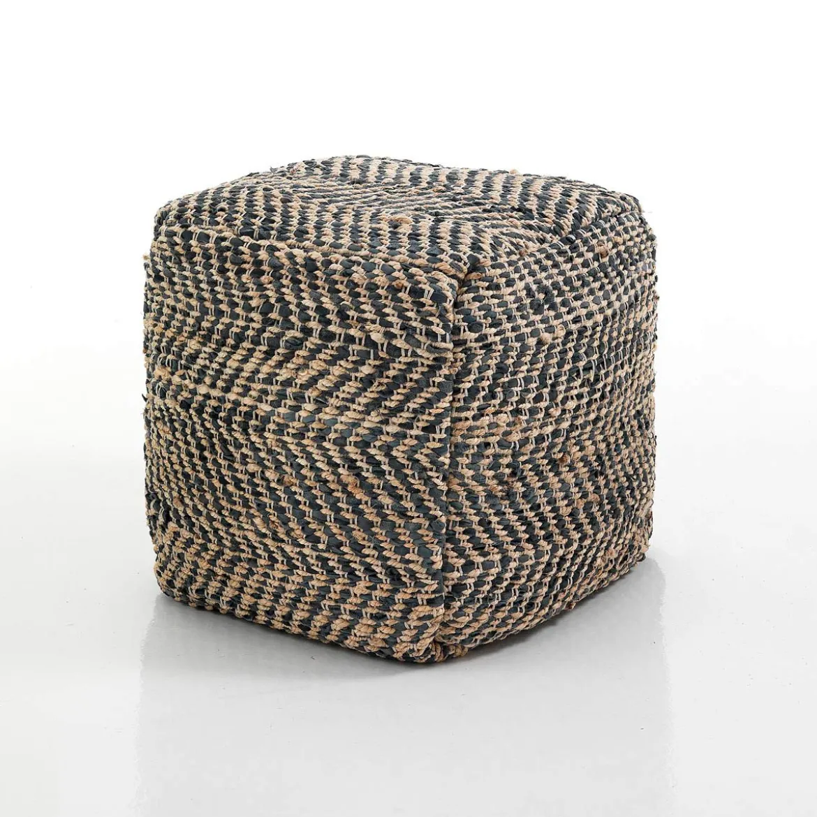 Nagar-c pouf juta in juta intrecciata naturale e nero 45x45xh45 cm