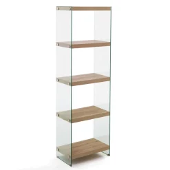 Nancy 45 libreria 5 ripiani in vetro trasparente e finitura rovere 49x29.5xh159 cm