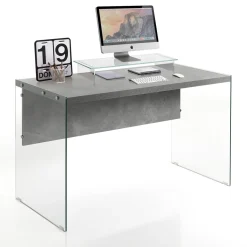 Nancy Cement Scrivania in Vetro trasparente e top finitura Cemento, 120 x 56 x h 75 cm