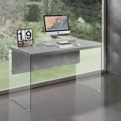 Nancy Cement Scrivania in Vetro trasparente e top finitura Cemento, 120 x 56 x h 75 cm