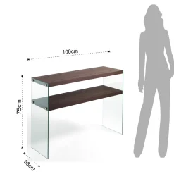 Nancy Dark Wood consolle noce scuro vetro trasparente temprato h75 l100 p35