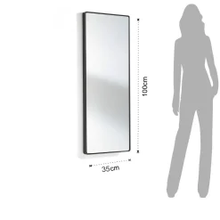 Neat big black slim specchio da parete in acciaio finitura nero opaco 36x3.5 h100 cm