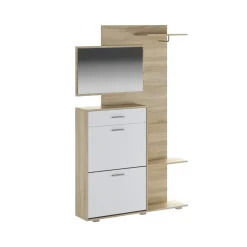 Next Ingresso Scarpiera 2 ante ribalta 1 cassetto Rovere Bianco Opaco con Specchio Appendiabiti, h192,2 x 120 x 24,8 cm